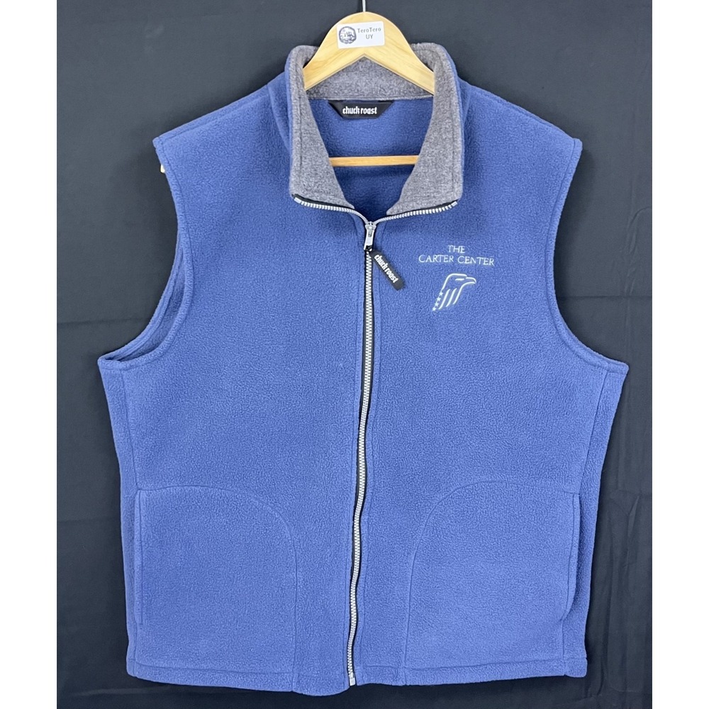 Vtg 90 Chuck Roast Polartec Fleece Vest Blue Carter Center President Jimmy USA L